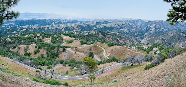 View of the winding roads leading to Lick Observatory, taken from the observatory in Mount Hamilton east of San Jose, Santa Clara County, California, USA.