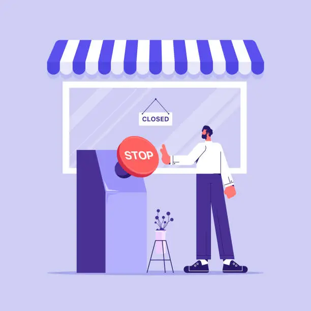 Vector illustration of Store shop is closed / bankrupt business concept