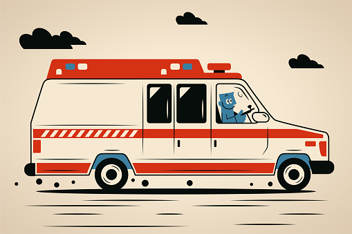 Blue Cartoon Characters Design Vector Art Illustration.
A medical staff is driving an ambulance.