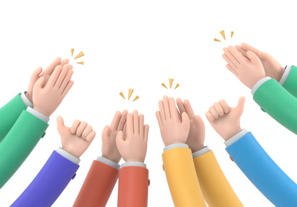 istock Cartoon Gesture Icon Mockup.Human hands clapping. applaud hands. 3D rendering on white background. 1496005582