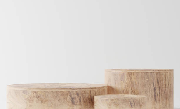 istock Wooden product display podium on white background. 3D rendering 1496006795