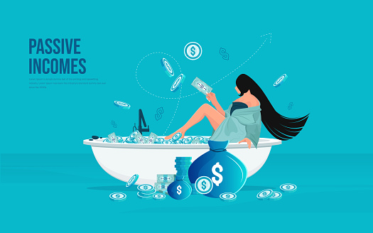 Rich businesswoman relax making money from online business. stock illustration