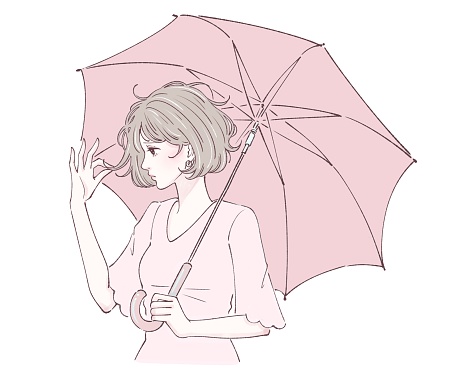 Rainy season / Suffering from curly hair / Humidity / Illustration of a woman stabbing an umbrella