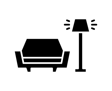 Waiting room black filled vector icon with clean lines and minimalist design, universally applicable across various industries and contexts.
