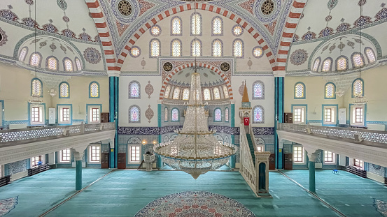 Atakoy,istanbul,Turkey.May 20,2023.Atakoy Omer Duruk Mosque.The Serene Ambience of the Interior.