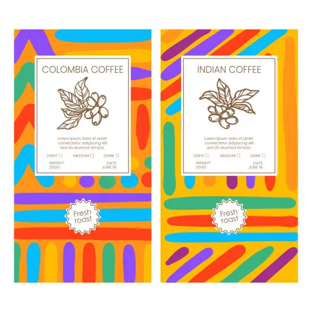 Vector illustration of COFFEE PACKAGING SIMPLE Shapes Abstract Vintage Template Set