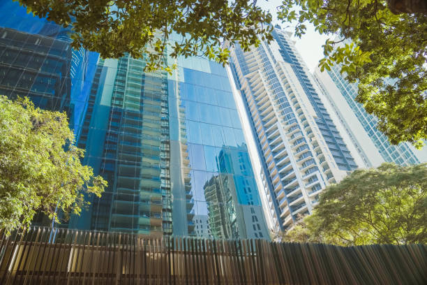 istock Corporate modern offices building among green trees in Brisbane CBD 1496018273