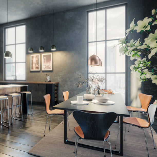 istock Furnishing Inside a Modern Stylish Panorama Loft Apartment (focused) - 3D Visualization 1496019490