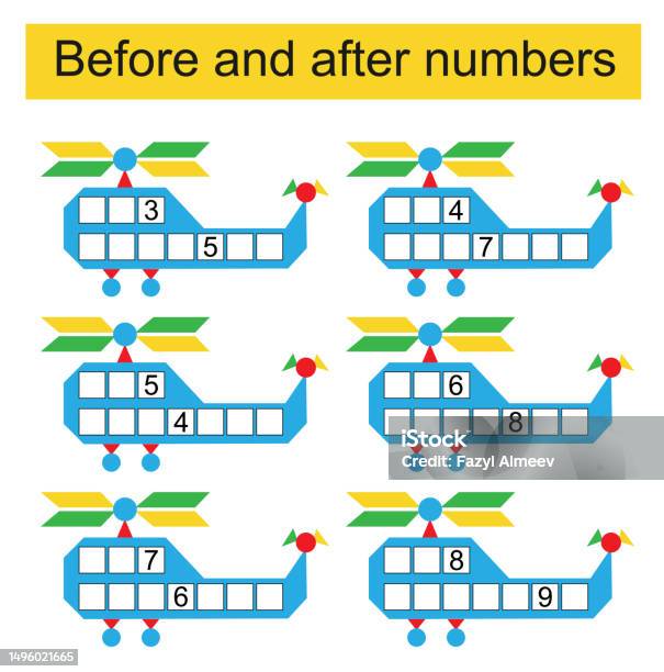 Before Math For Primary What Comes Before And After Math Worksheets For Kids Stock Illustration ...