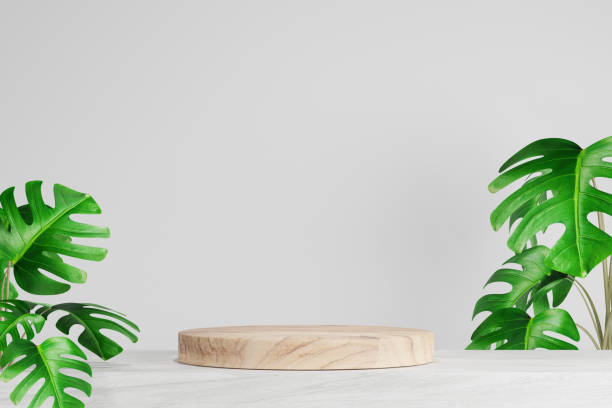 istock Wooden product display podium on white background. 3D rendering 1496022950