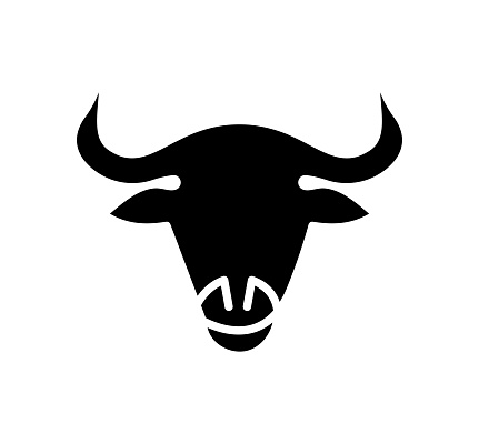 Bull black filled vector icon with clean lines and minimalist design, universally applicable across various industries and contexts.