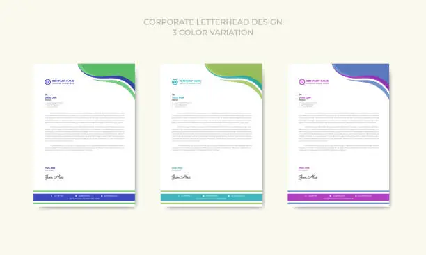 Vector illustration of Corporate modern business letterhead in abstract design with 3 colour theme variation