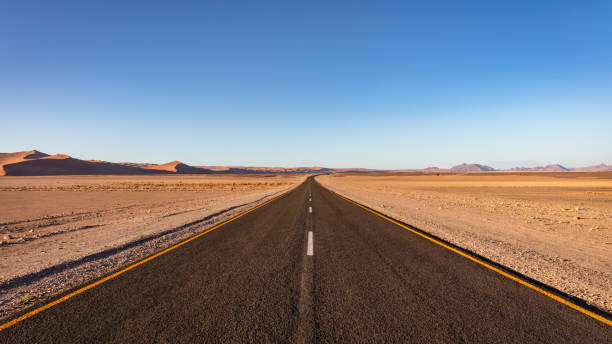 Open Desert Road through Sossusvlei Desert in Namibia
