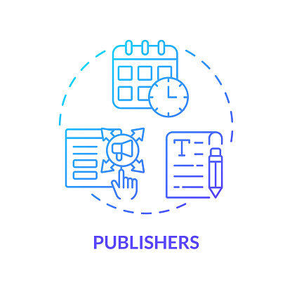 Publishers blue gradient concept icon. News website. Online magazine. Social media. Digital content. Marketing plan. Publish online abstract idea thin line illustration. Isolated outline drawing