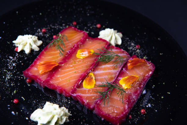 istock Recipe for gravlax salmon marinated with beet and avocado mayonnaise sauce 1496033294