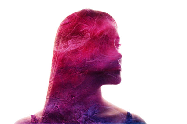 istock Esoteric portrait pink mist woman face silhouette 1496034818