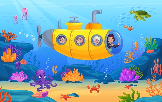 Bambini In Sottomarino I Bambini Nel Batiscafo Marinaio Esplorano La ...