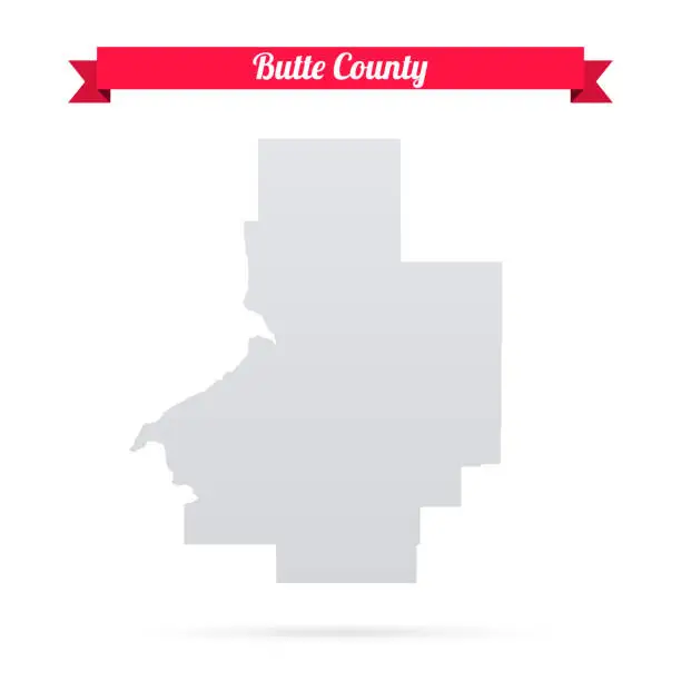 Vector illustration of Butte County, Idaho. Map on white background with red banner