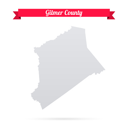Map of Gilmer County - West Virginia, isolated on a blank background and with his name on a red ribbon. Vector Illustration (EPS file, well layered and grouped). Easy to edit, manipulate, resize or colorize. Vector and Jpeg file of different sizes.