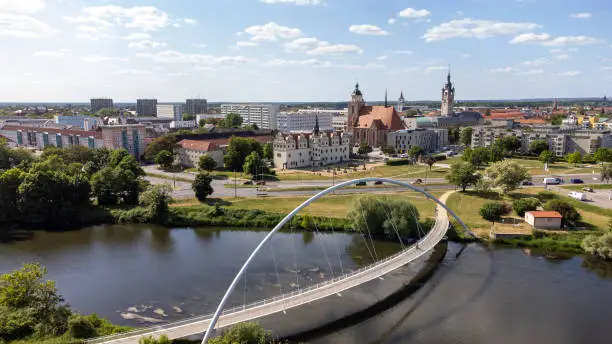 view of the elbe river with dessau town and Bridge