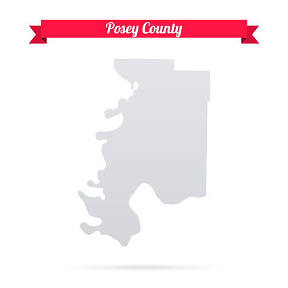 Map of Posey County - Indiana, isolated on a blank background and with his name on a red ribbon. Vector Illustration (EPS file, well layered and grouped). Easy to edit, manipulate, resize or colorize. Vector and Jpeg file of different sizes.