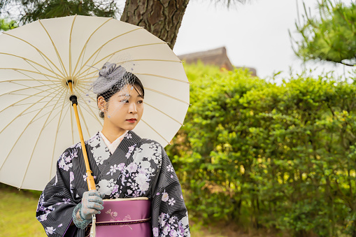 The presence of women dressed in kimono around the vicinity of Ashikaga School.