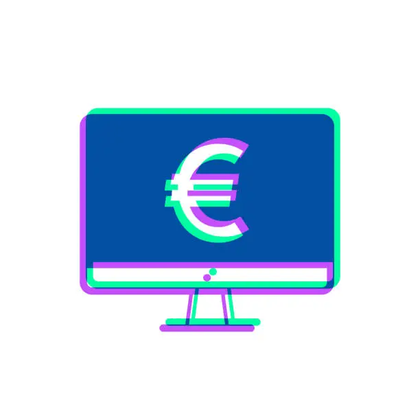 Vector illustration of Desktop computer with Euro sign. Icon with two color overlay on white background