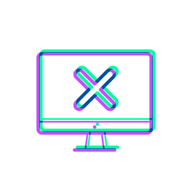 ilustrações de stock, clip art, desenhos animados e ícones de desktop computer with cross mark. icon with two color overlay on white background - check mark digital composite blue computer icon