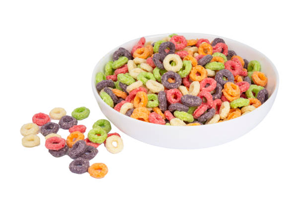 istock Sweet multicolored flakes, cereal loops. Isolated on a white background. 1496049332