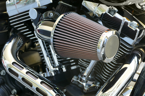 Large modern luxury air filter with open on the motorcycle