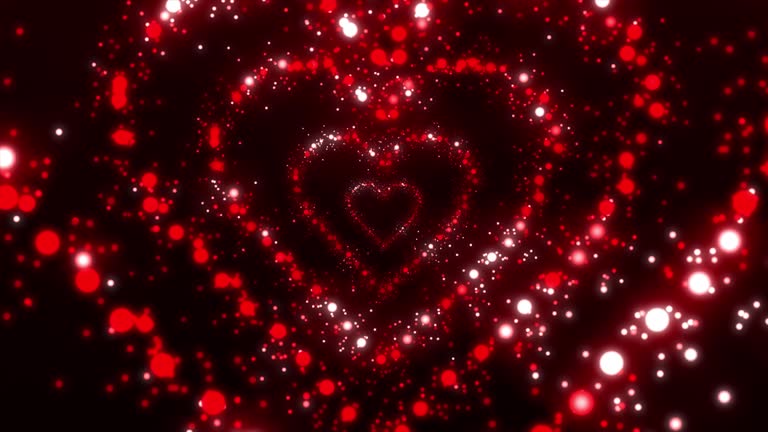 4K, Particles Heart Sparkle.14 of February Valentine's Day - Holiday. Love, Emotion, Heart Shape, Relationship, Couple, Celebration, Falling in love, Romantic, Happiness,Inspiration, Communication.