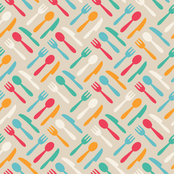 bildbanksillustrationer, clip art samt tecknat material och ikoner med seamless kitchen pattern - lunch