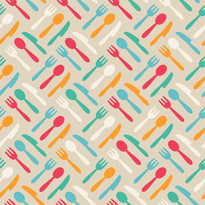 Seamless pattern with color kitchen items. Vector illustration