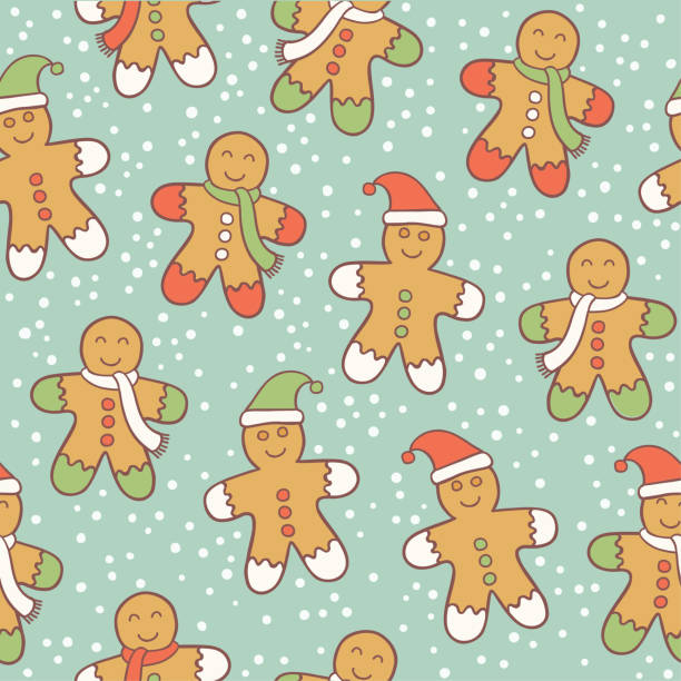 Seamless pattern with gingerbread men. vector art illustration