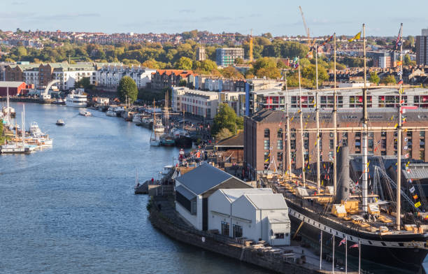 Bristol waterfront and cityscape, featuring Bristol Harbourside, Spike Island and Bristol Feeder Canal Bristol waterfront and cityscape in England, featuring Bristol Harbourside, Spike Island and Bristol Feeder Canal bristol england stock pictures, royalty-free photos & images