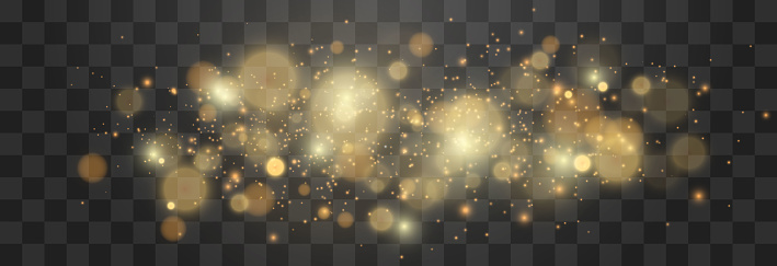 Bokeh lights effect isolated on transparent background. Soft blured bokeh. Festive golden luminous background. Vector Christmas concept