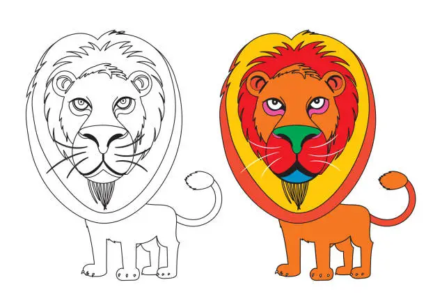 Vector illustration of Cute Lion coloring book page