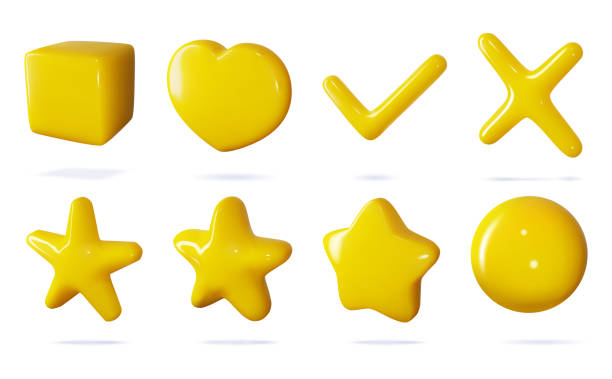 3d icon vector set of isolated sings for buttons in cartoon style. Glossy haert for like, cross and check for yes and no, shiny stars for review and rating, ball and cube as play elements 3d icon vector set of isolated sings for buttons in cartoon style. Glossy haert for like, cross and check for yes and no, shiny stars for review and rating, ball and cube as play elements. watch cartoon gold illustration and painting stock illustrations
