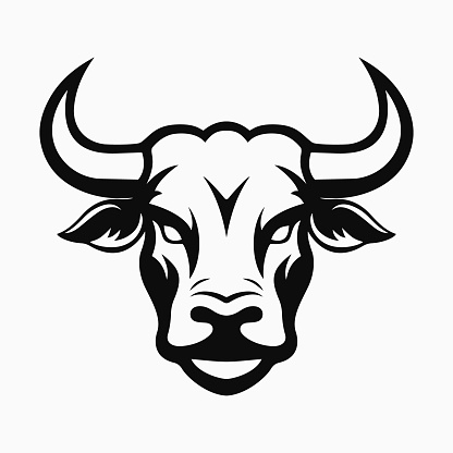 Bull head, face logo. Vector mascot template. Black and white illustration
