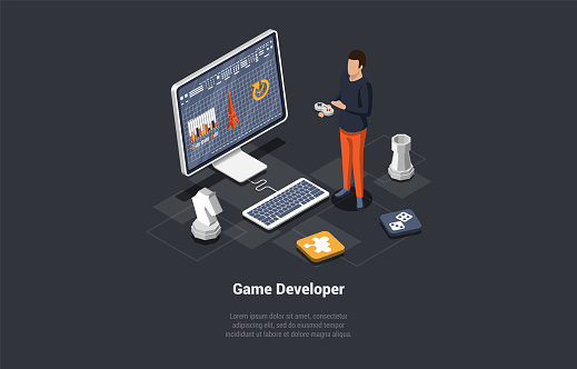 Computer Games Developer Information Game Development Concept Gamedev In Process Of Create And Develop New ...