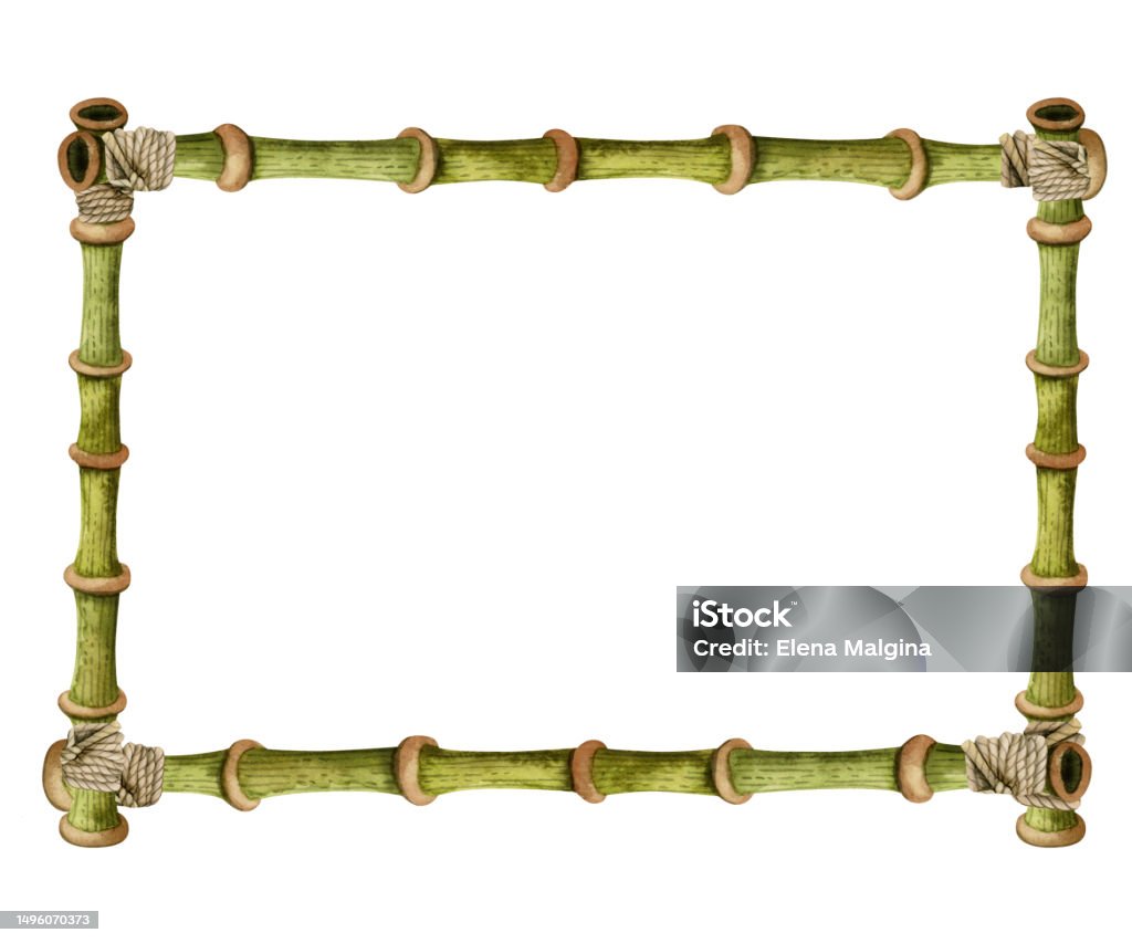 Stems Rope Bamboo Stems Corded With Rope Watercolor Rectangular Frame Illustration ...