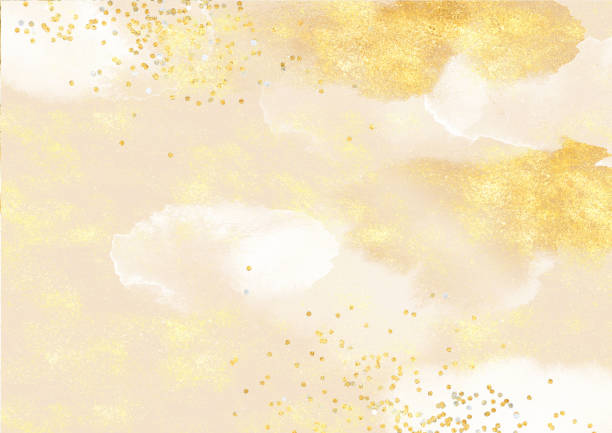 Fantastical Watercolor Background with Shimmering Gold Foil and Glitter