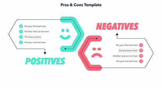 Pros and cons diagram with place for your content. Simple flat template for data visualization.