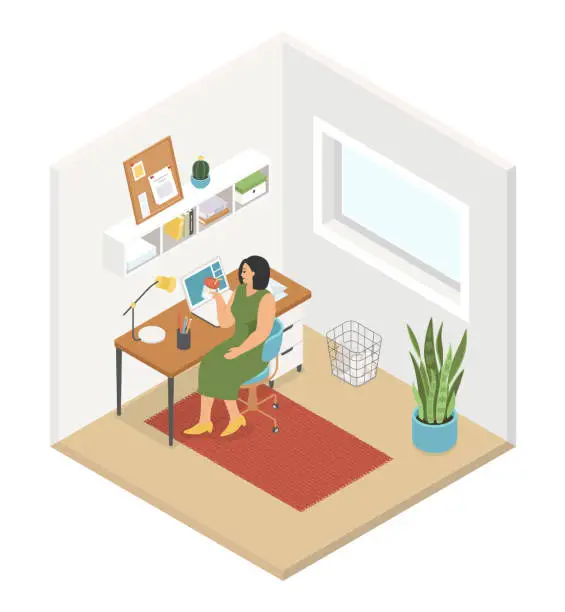 Vector illustration of Work from home - modern vector colorful isometric illustration
