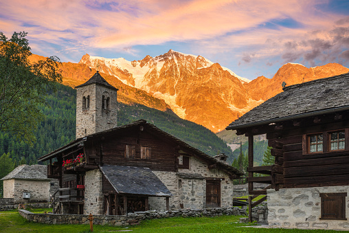 Monte Rosa at sunrise from Macugnaga, Italy