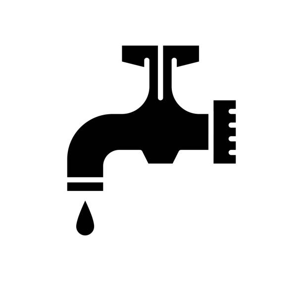 ikona wektorowa czarnego nakranu: - leaking faucet water scarcity stock illustrations