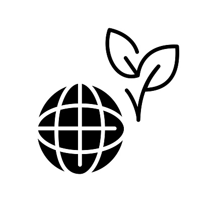 Sustainability black filled vector icon with clean lines and minimalist design, universally applicable across various industries and contexts.