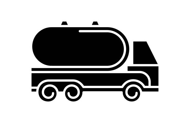 ilustrações, clipart, desenhos animados e ícones de ícone de vetor preenchido preto do caminhão de óleo - built structure truck trucking fuel storage tank