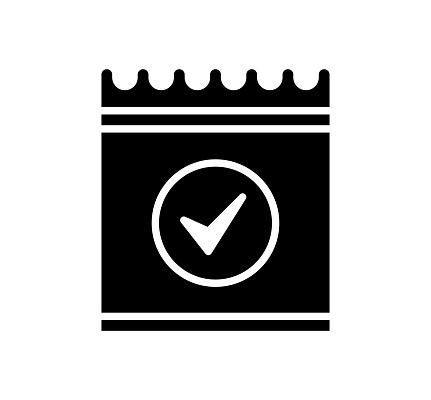 Scheduling black filled vector icon with clean lines and minimalist design, universally applicable across various industries and contexts.