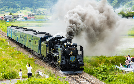 3rd June 2023, Tono, Iwate. The last run of this classic steam locomotive train known as the SL Ginga (SL銀河) made its way through the countryside town of Tono to the joy of onlookers before being retired forever on 11th June 2023.